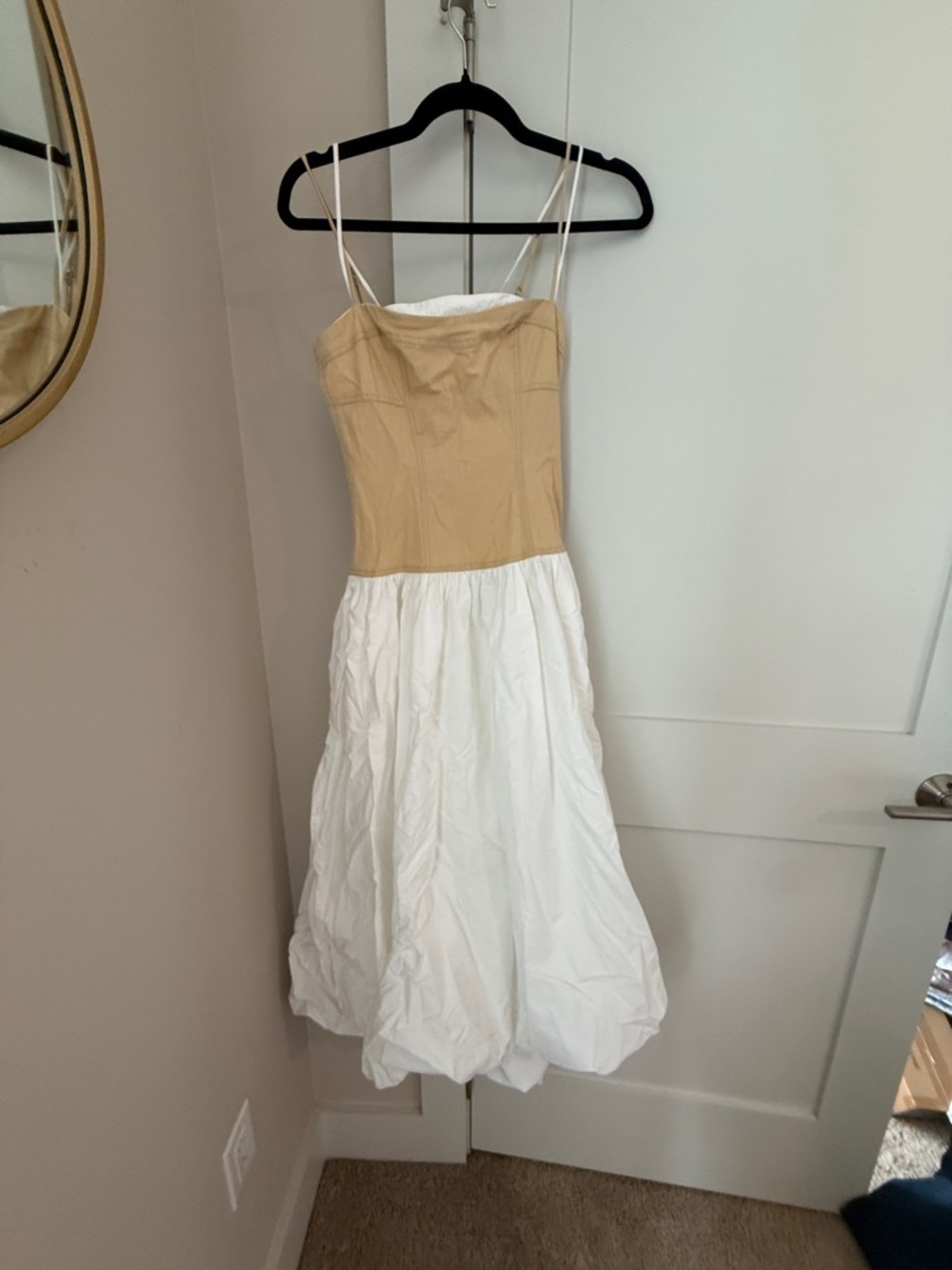 Moon River Corset Midi Dress – Cream & Tan – Size XS